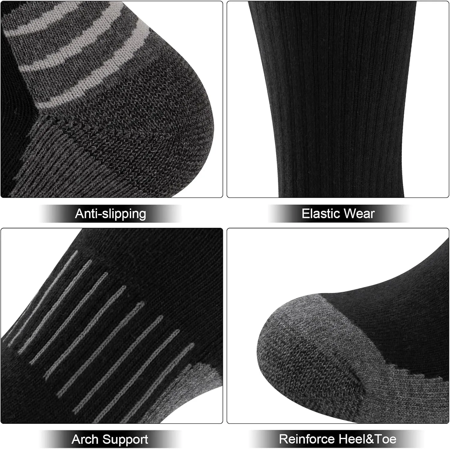 COOVAN Mens Cotton Crew Socks Moisture Wicking Cushioned Athletic Heavy Duty Work Boot Socks 6 Pairs