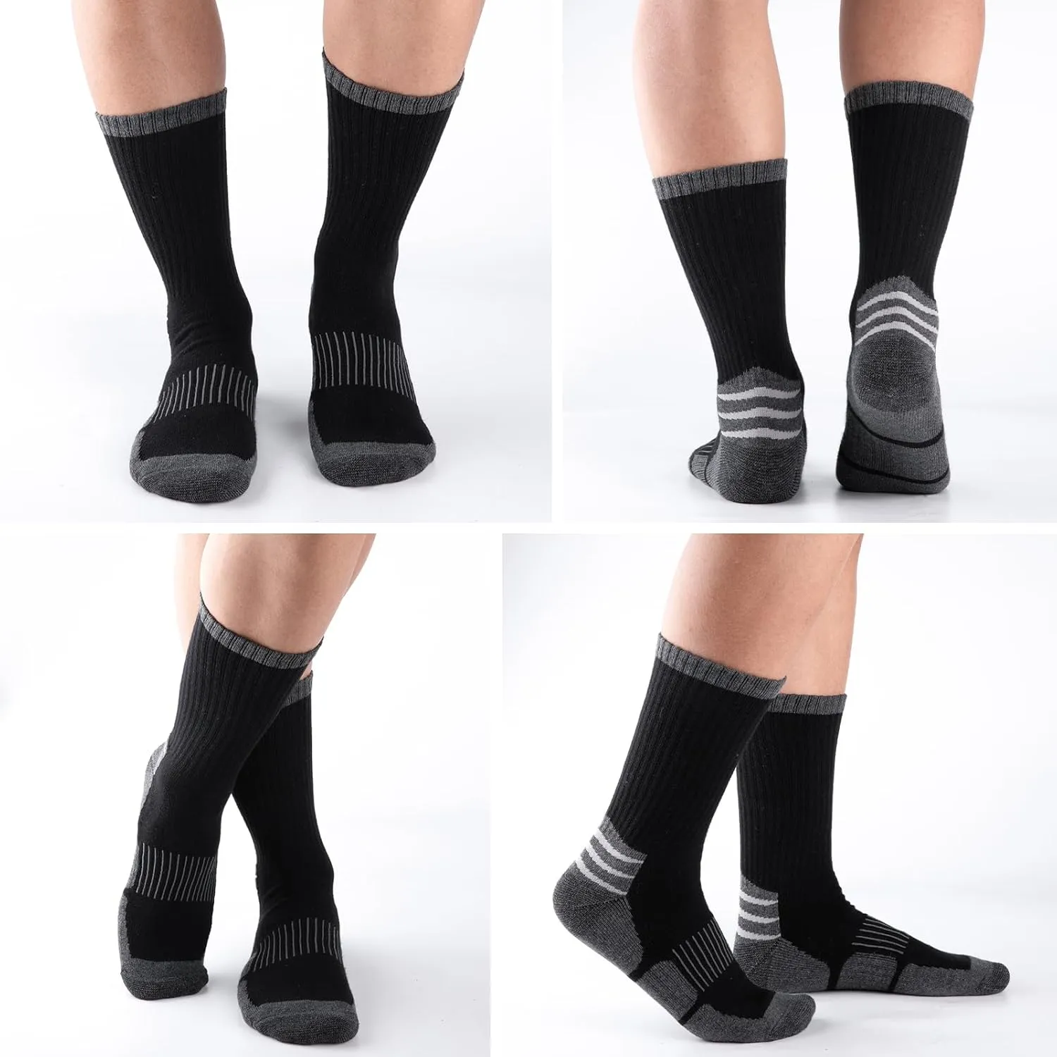 COOVAN Mens Cotton Crew Socks Moisture Wicking Cushioned Athletic Heavy Duty Work Boot Socks 6 Pairs