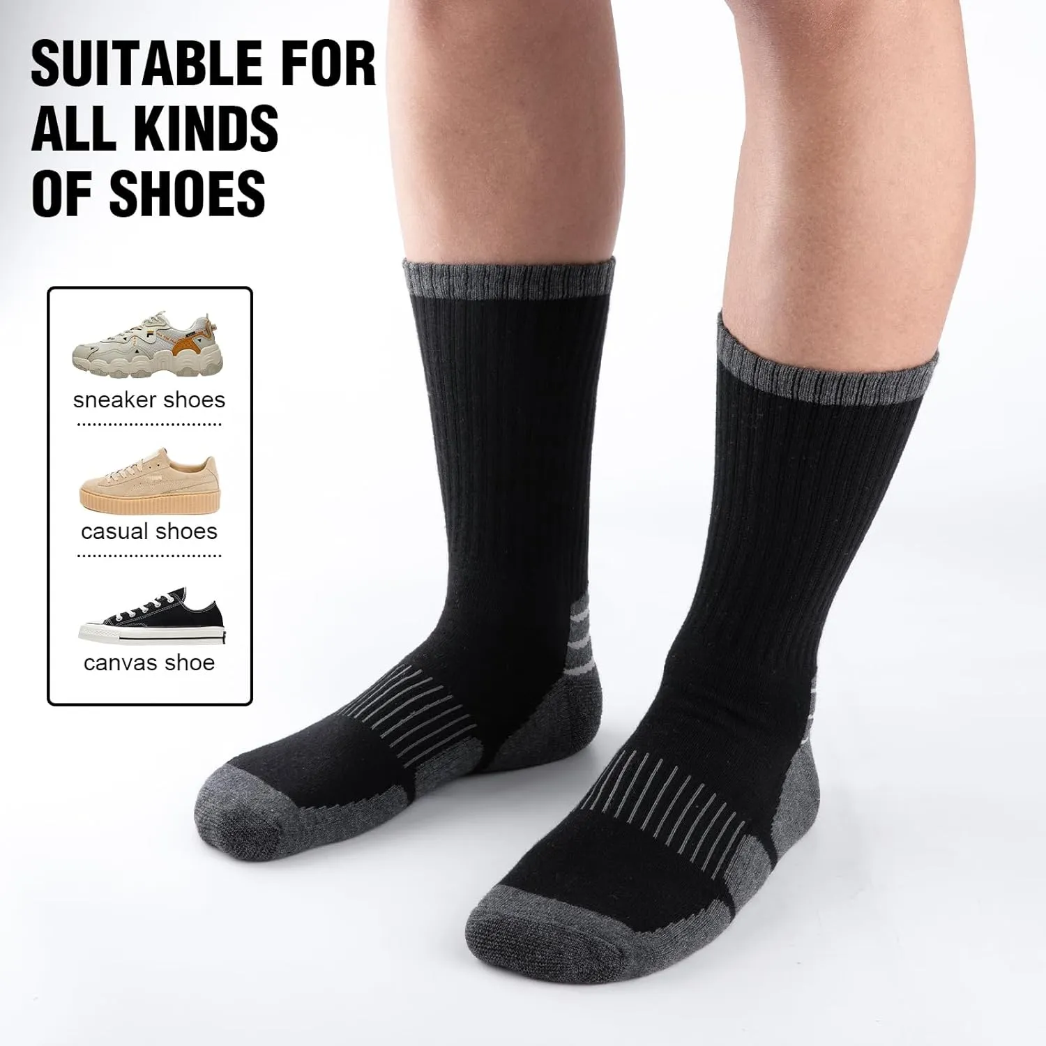COOVAN Mens Cotton Crew Socks Moisture Wicking Cushioned Athletic Heavy Duty Work Boot Socks 6 Pairs
