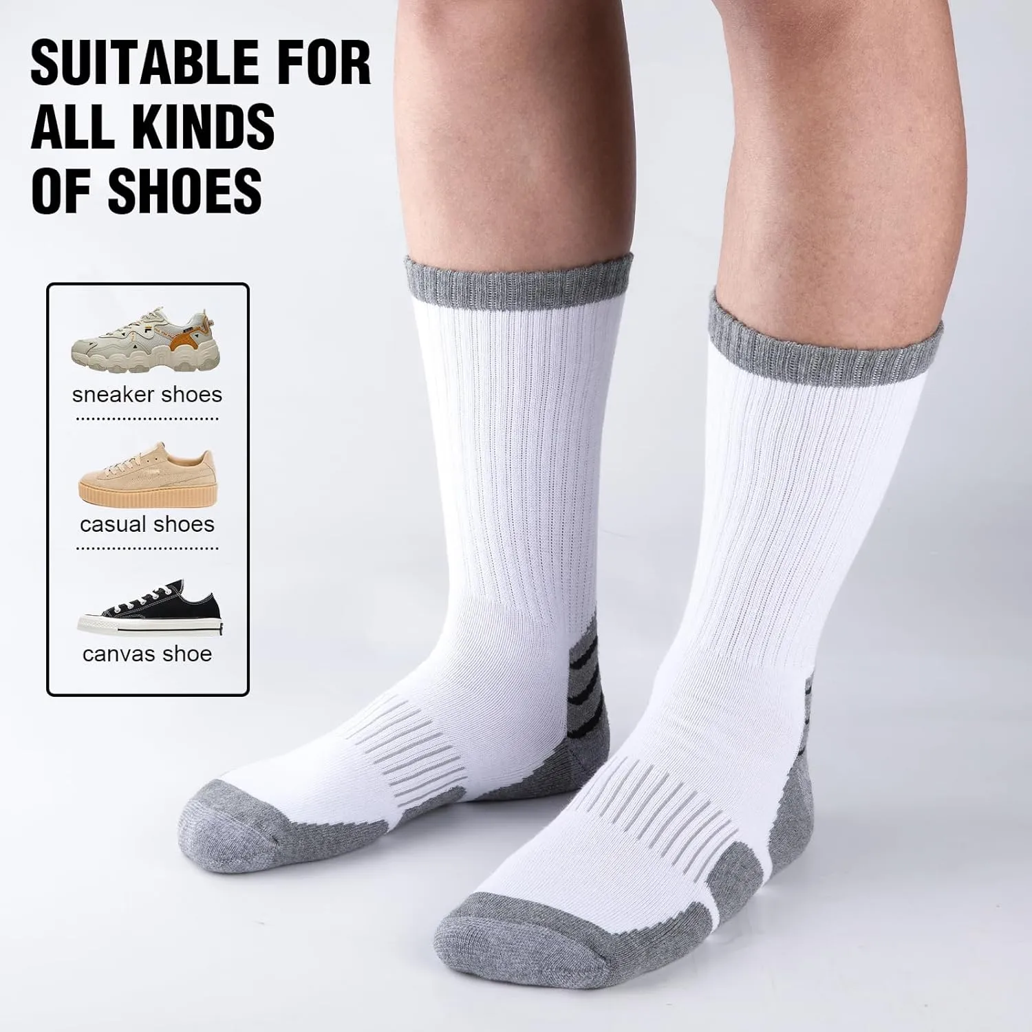 COOVAN Mens Cotton Crew Socks Moisture Wicking Cushioned Athletic Heavy Duty Work Boot Socks 6 Pairs