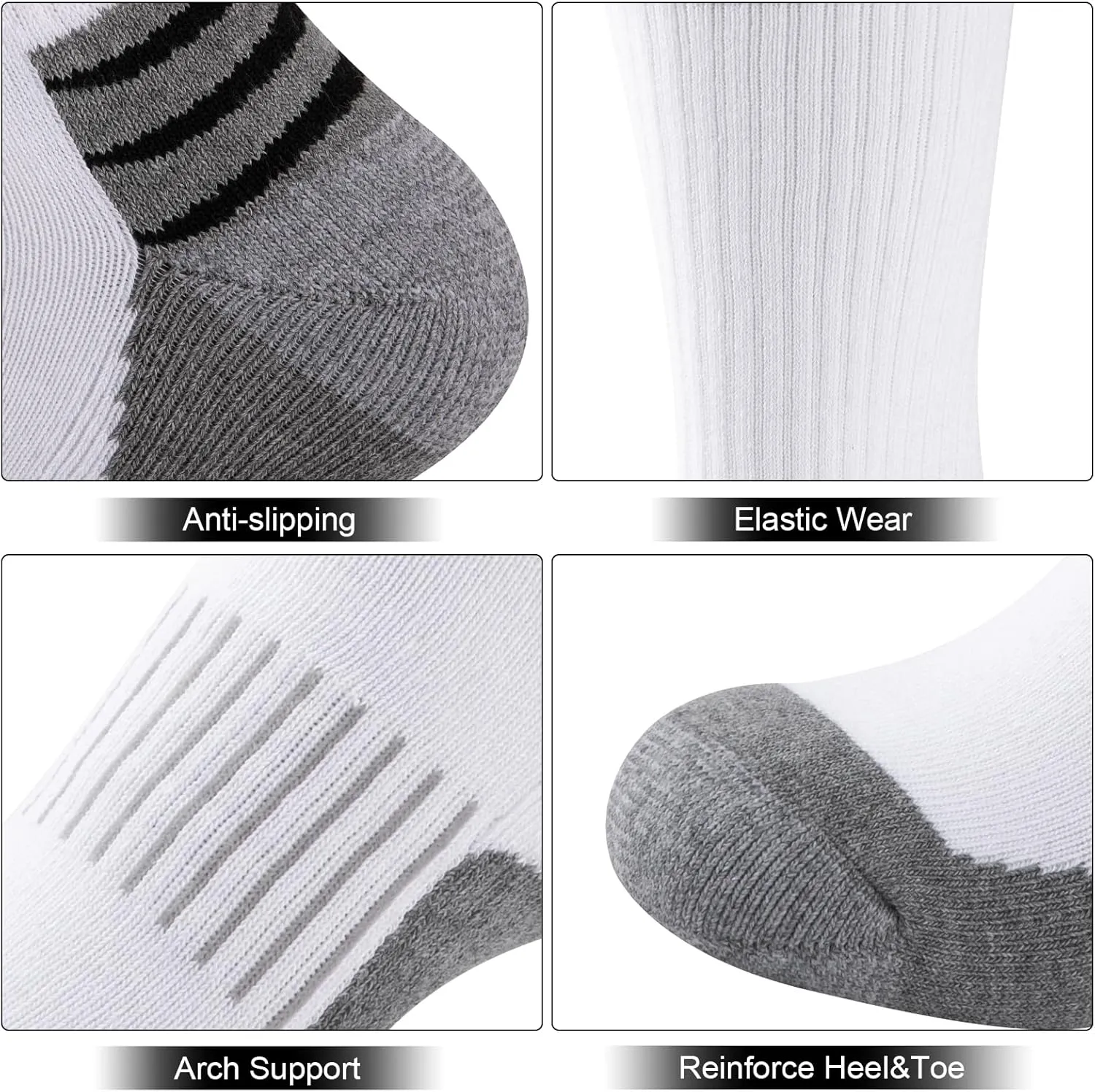 COOVAN Mens Cotton Crew Socks Moisture Wicking Cushioned Athletic Heavy Duty Work Boot Socks 6 Pairs