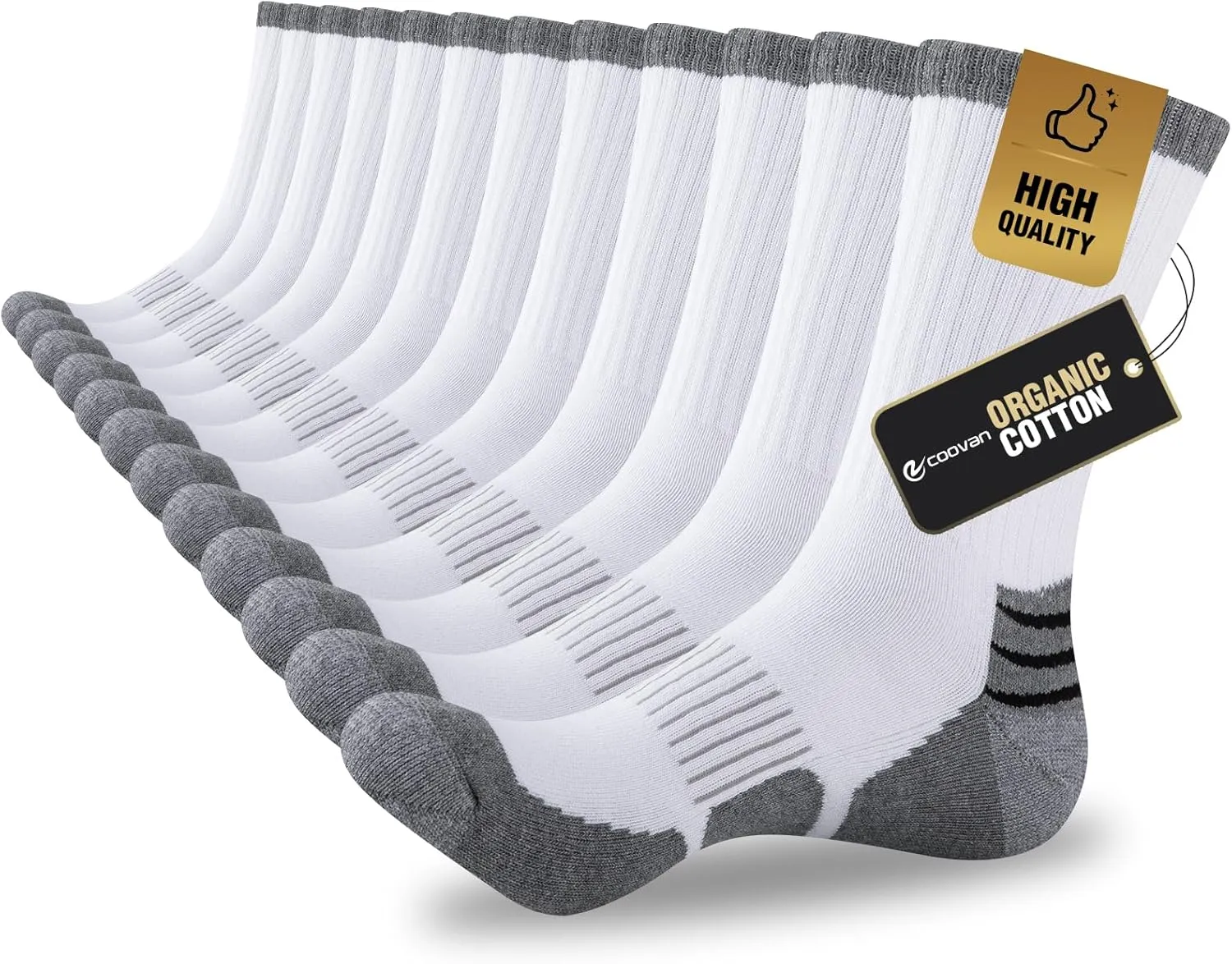 COOVAN Mens Cotton Crew Socks Moisture Wicking Cushioned Athletic Heavy Duty Work Boot Socks 6 Pairs