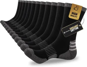 COOVAN Mens Cotton Crew Socks Moisture Wicking Cushioned Athletic Heavy Duty Work Boot Socks 6 Pairs