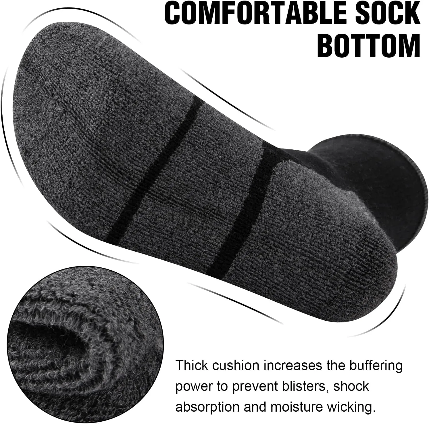 COOVAN Mens Cotton Crew Socks Moisture Wicking Cushioned Athletic Heavy Duty Work Boot Socks 6 Pairs