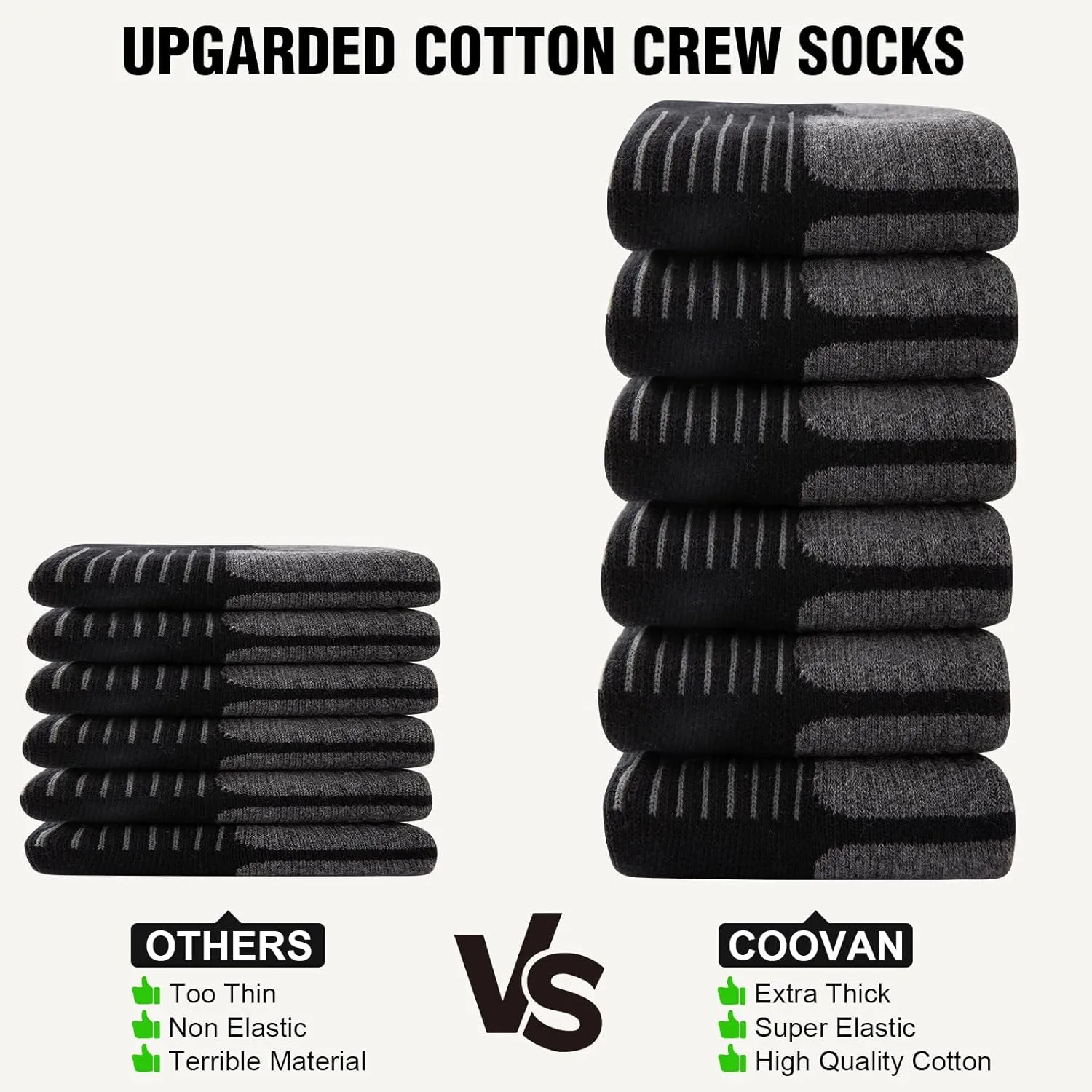 COOVAN Mens Cotton Crew Socks Moisture Wicking Cushioned Athletic Heavy Duty Work Boot Socks 6 Pairs