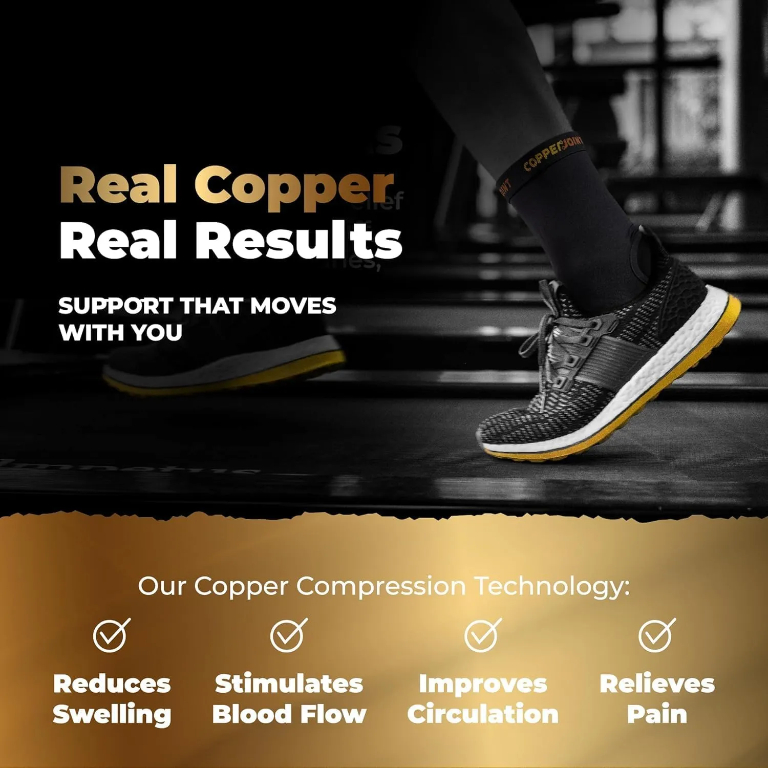 CopperJoint Athletic Foot Ankle Compression Sleeve – Pull On Copper Ankle Brace Women Support, Foot Sleeves, Breathable Elastic Braces Design for Basketball, Running, Sports - Single