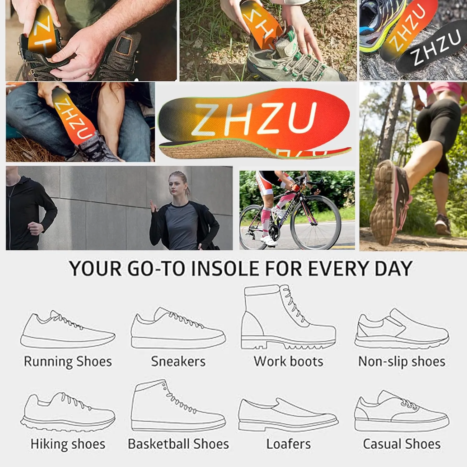 Cork Insoles Men/Women for Flat Feet（2 Pairs）, Arch Support Inserts for Plantar Fasciitis Relief Women Men ZHZU Running Shoe Pad for Standing All Day, Easy Trim & Anti-Crack S(EUR37-39)