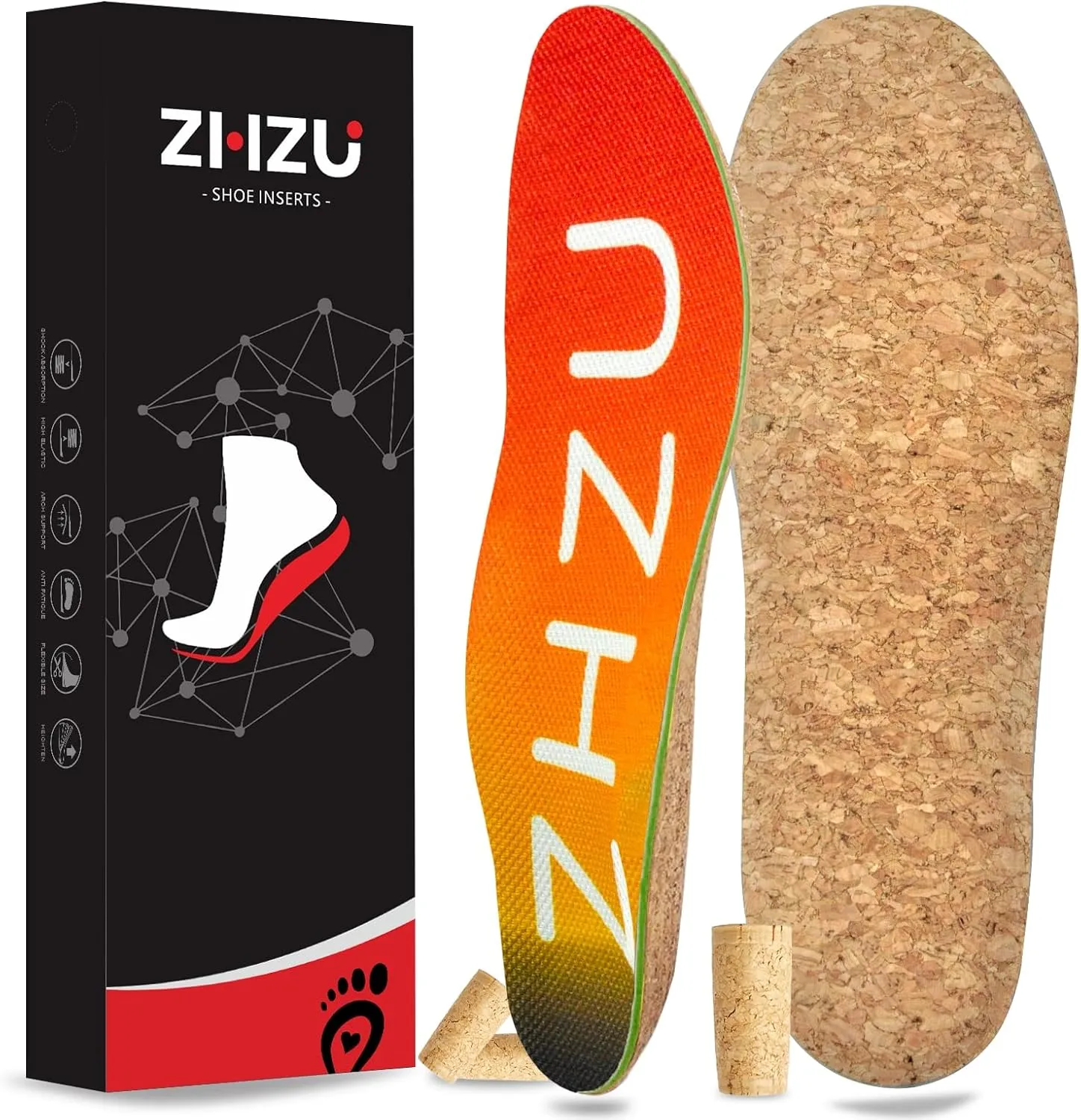 Cork Insoles Men/Women for Flat Feet（2 Pairs）, Arch Support Inserts for Plantar Fasciitis Relief Women Men ZHZU Running Shoe Pad for Standing All Day, Easy Trim & Anti-Crack S(EUR37-39)