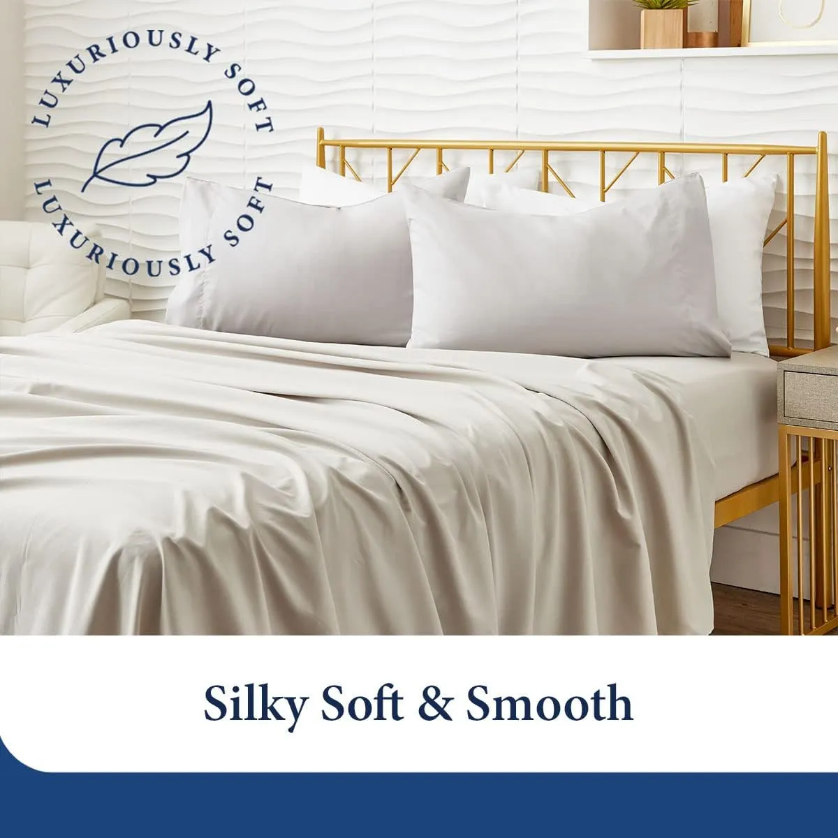 Cosy House Collection Luxury Bamboo Sheets - Blend of Rayon Derived from Bamboo - Cooling & Breathable, Silky Soft, 16-Inch Deep Pockets - 4-Piece Bedding Set - Queen, Silver