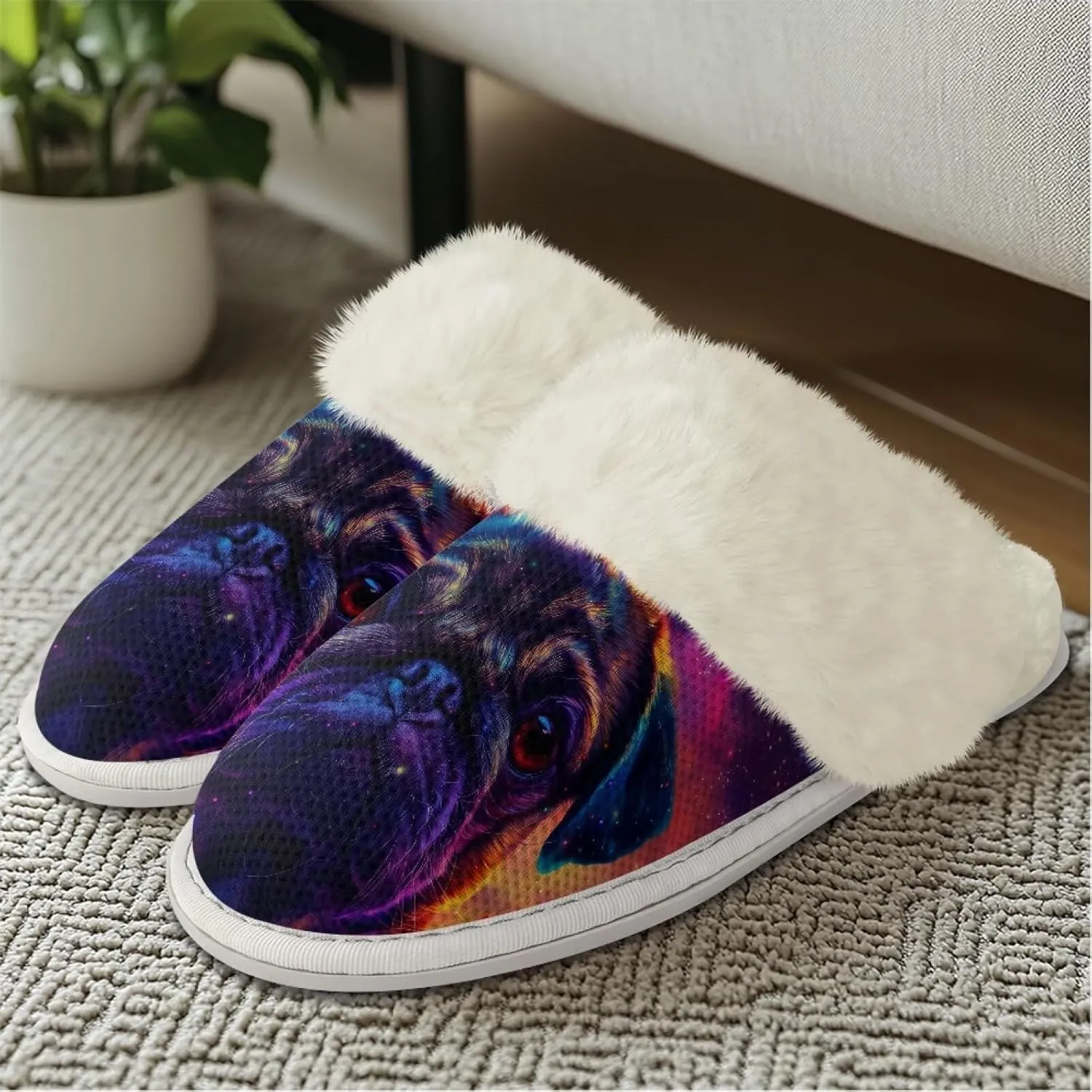 Cotton Shoes for Womens Lightweight Soft Flat Slippers House Slippers Easy On/Off Bedroom Shoes with Rubber Sole Faux Fur Lined Slide Sandals