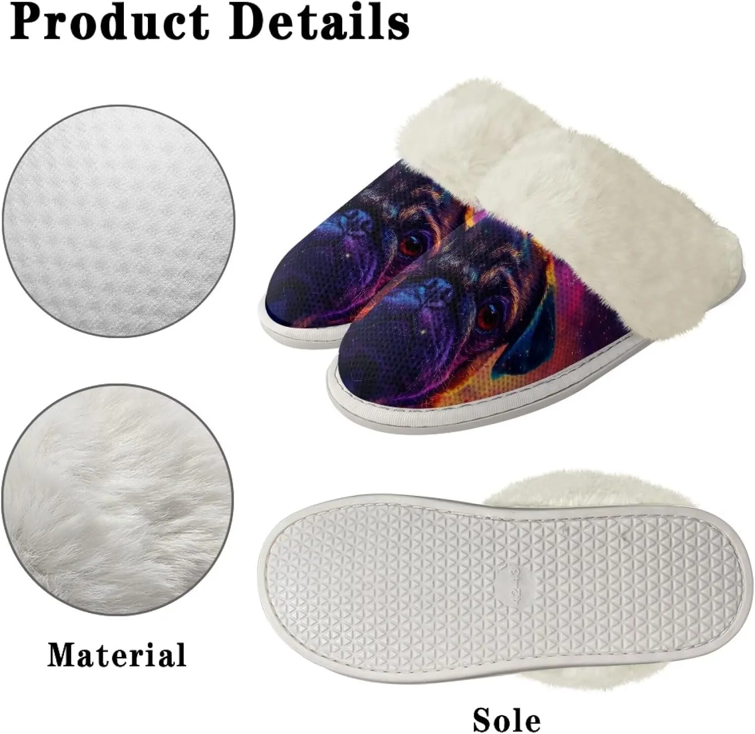Cotton Shoes for Womens Lightweight Soft Flat Slippers House Slippers Easy On/Off Bedroom Shoes with Rubber Sole Faux Fur Lined Slide Sandals