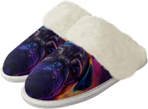 Cotton Shoes for Womens Lightweight Soft Flat Slippers House Slippers Easy On/Off Bedroom Shoes with Rubber Sole Faux Fur Lined Slide Sandals