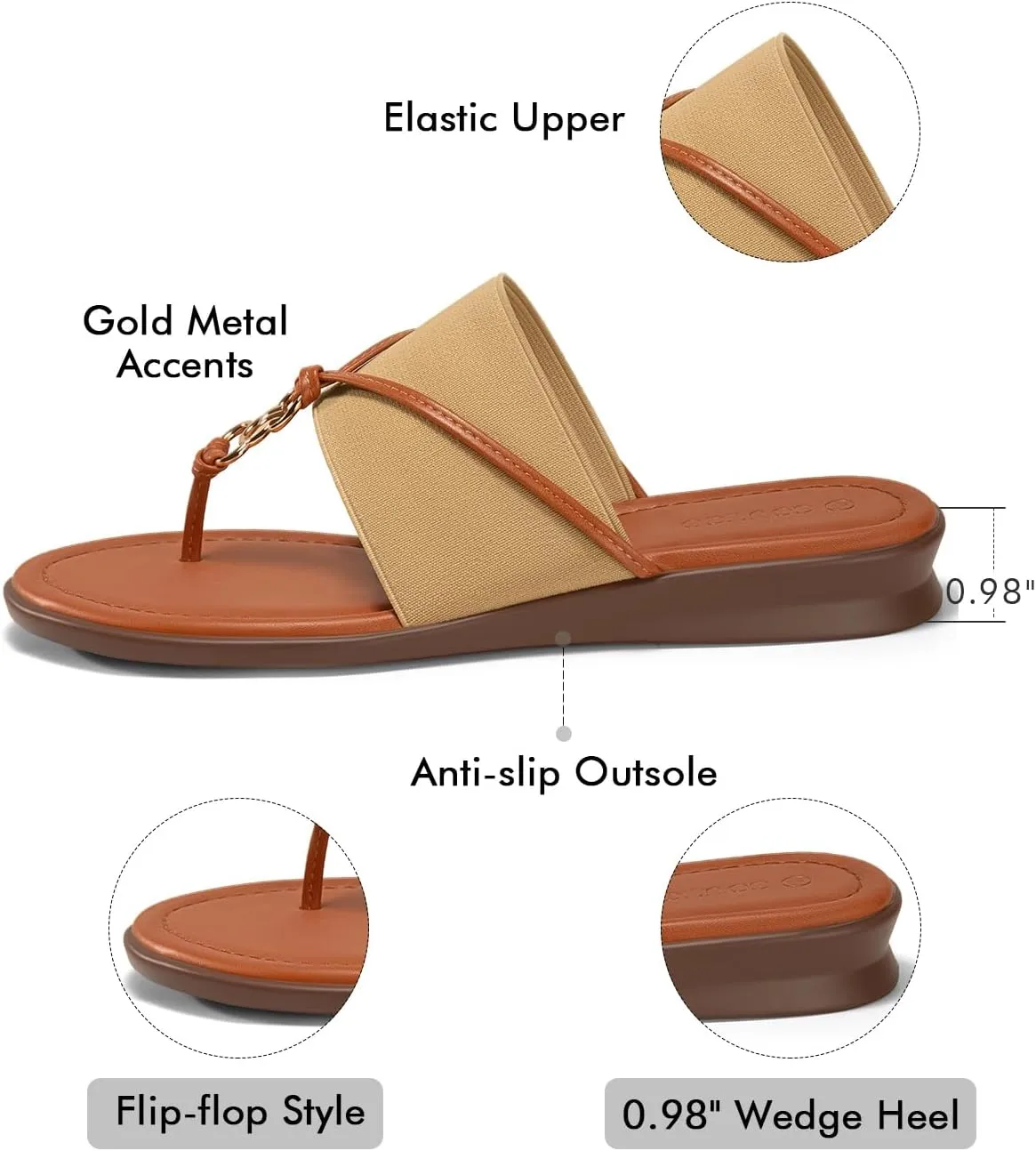Coutgo Womens Flip Flops Wedge Sandals Dressy Beach Summer Flats Comfortable Slip on Stretch Slippers Shoes