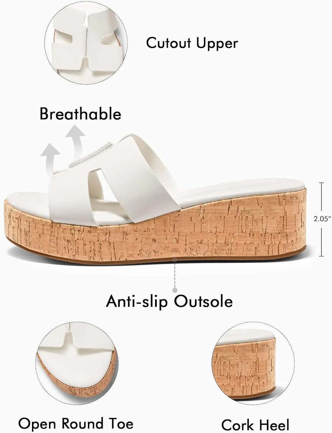 Coutgo Women's Platform Wedge Sandals Open Toe Slip On Slides Cork Heeled Cutout Comfortable Summer Shoes