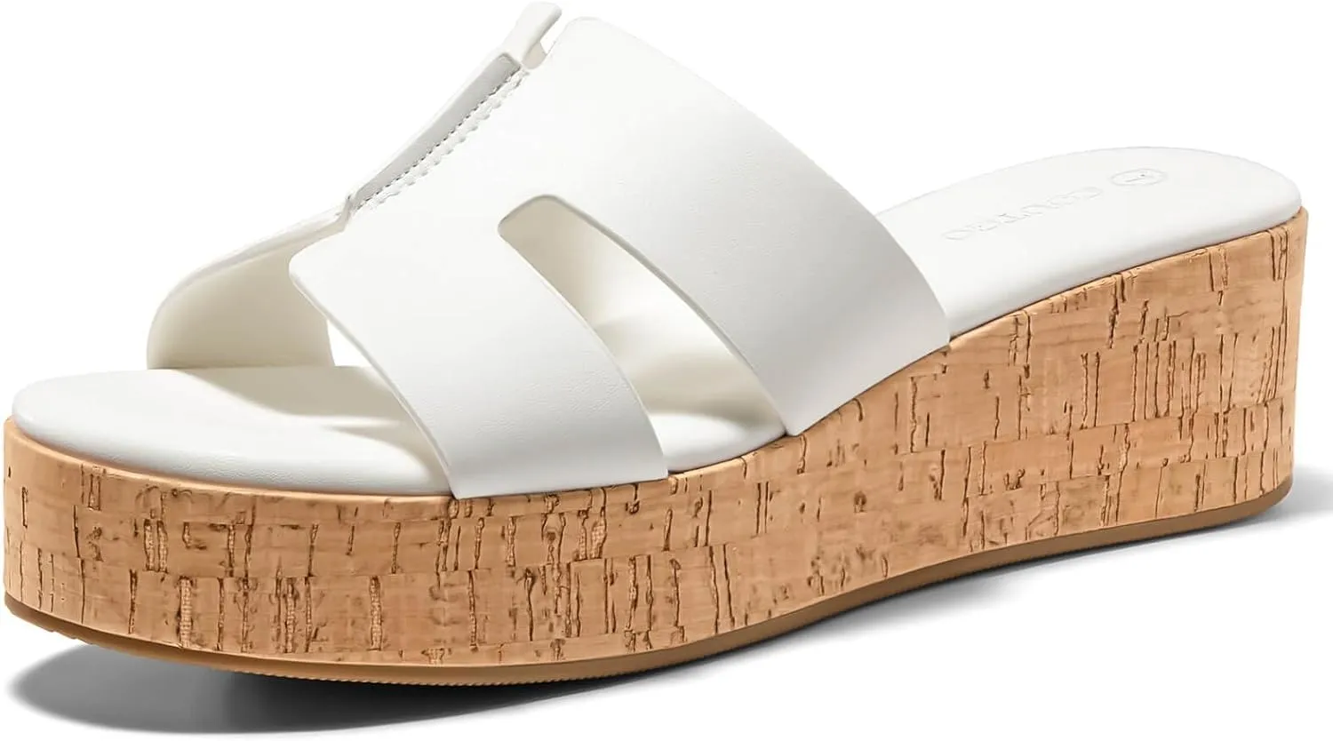 Coutgo Women's Platform Wedge Sandals Open Toe Slip On Slides Cork Heeled Cutout Comfortable Summer Shoes