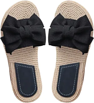 COZYEASE Women's Bow Knot Open Toe Flat Sandals Comfy Elegant Slip Ons Wedding Flats