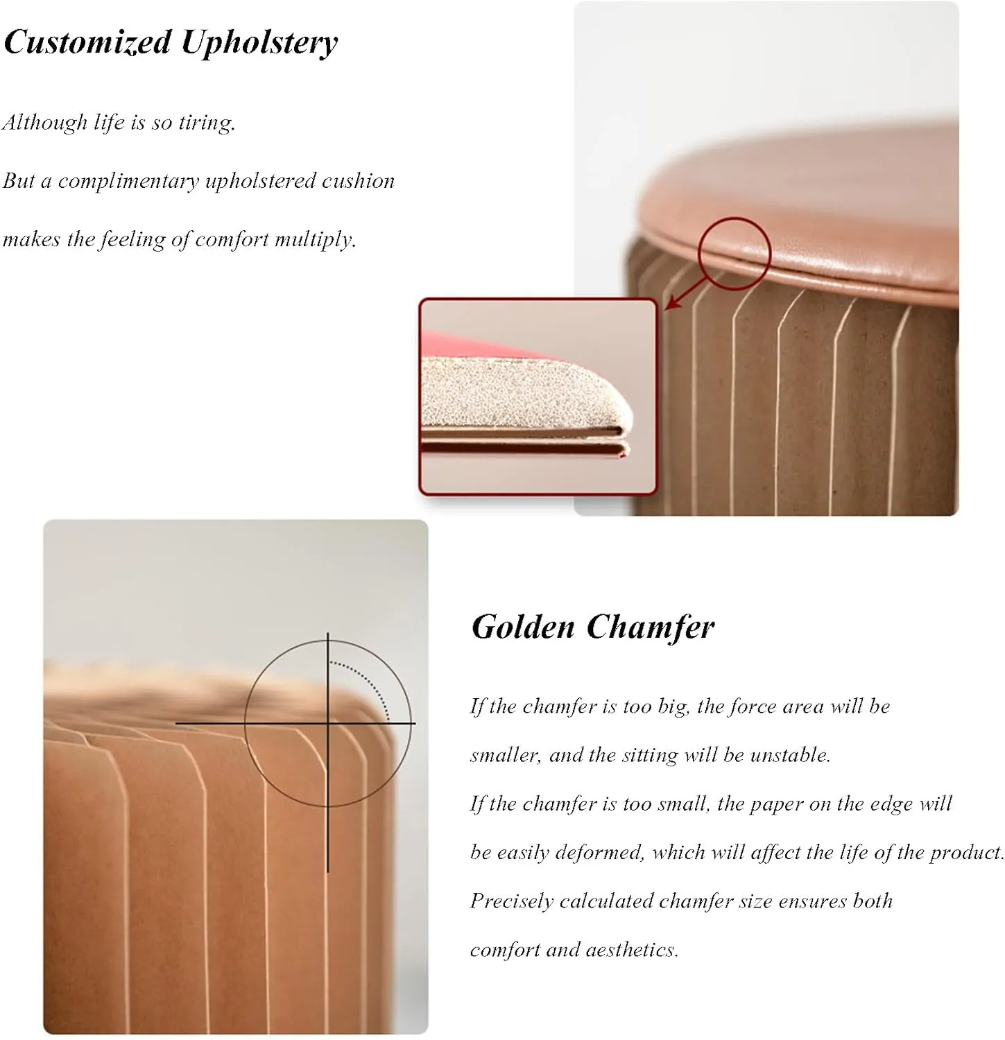 Craft Paper Stool with Round Cushion - Folded Like A Book for Space Saving - Foot Stool Rest - Extra Seat for Living Room, Bedroom, Strudy, Bookstore, Dressing Room