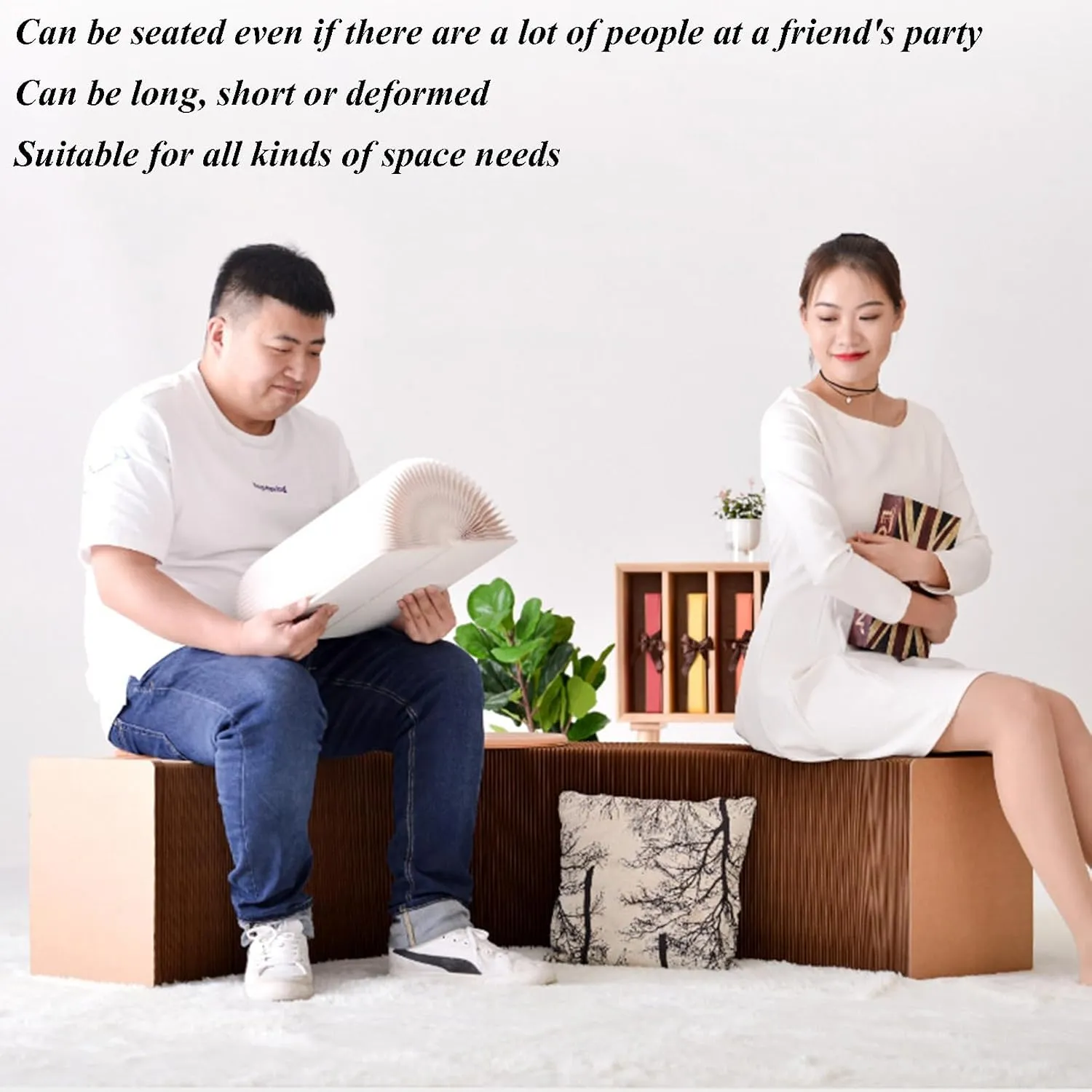 Craft Paper Stool with Round Cushion - Folded Like A Book for Space Saving - Foot Stool Rest - Extra Seat for Living Room, Bedroom, Strudy, Bookstore, Dressing Room