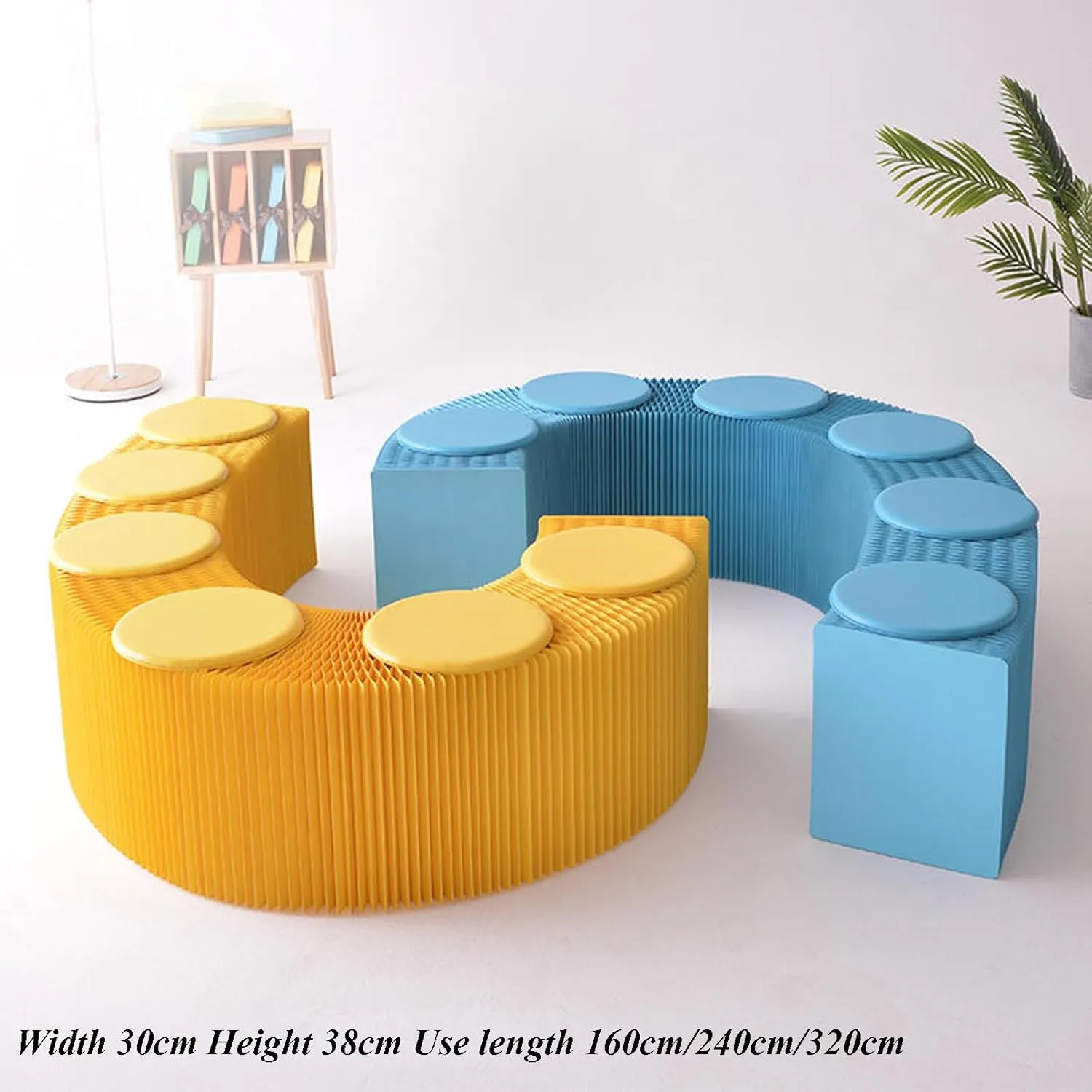 Craft Paper Stool with Round Cushion - Folded Like A Book for Space Saving - Foot Stool Rest - Extra Seat for Living Room, Bedroom, Strudy, Bookstore, Dressing Room