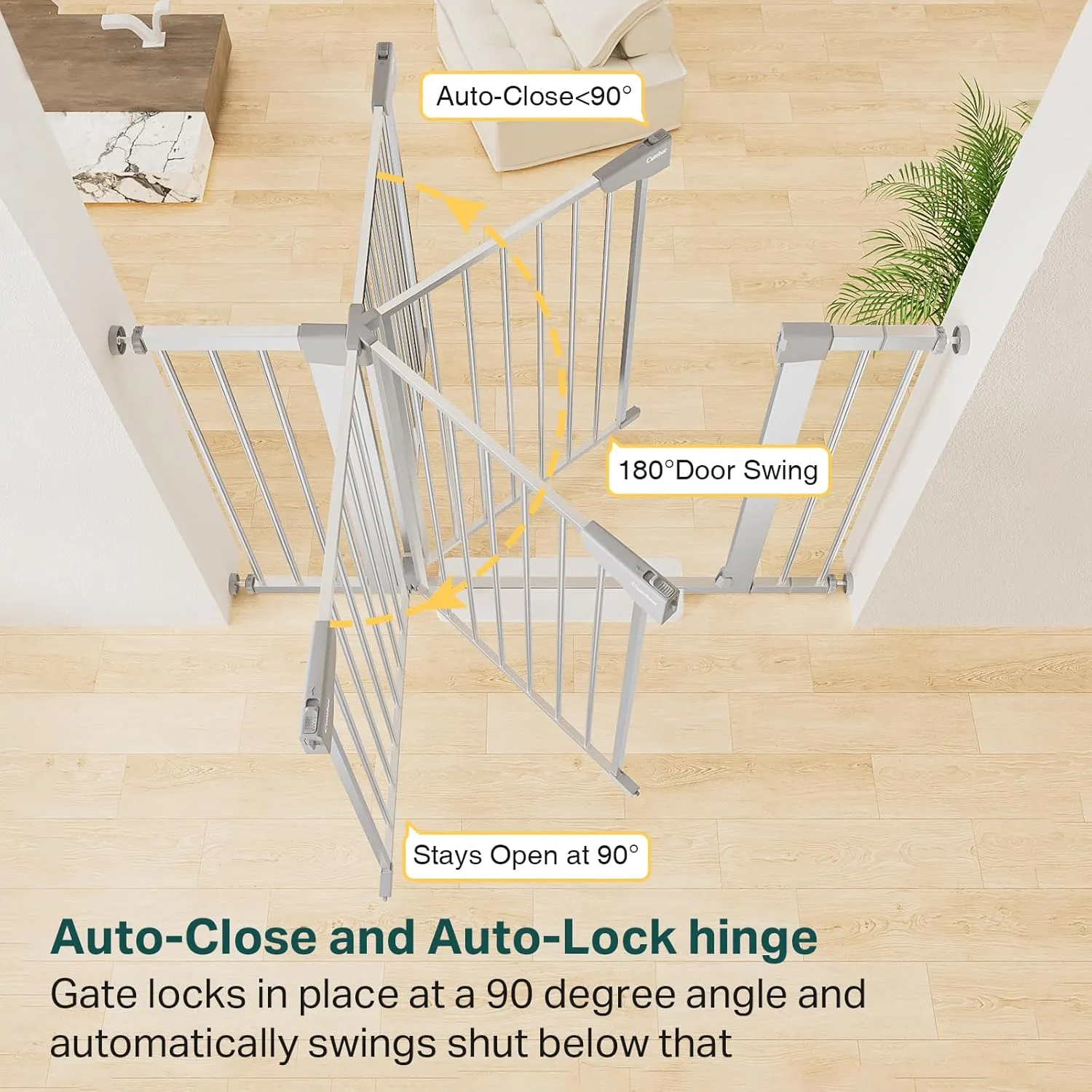 Cumbor 29.7-46" Baby Gate for Stairs, Mom's Choice Awards Winner - Auto Close Dog Gate for House, Easy Install Pressure Mounted for Doorways, Easy Walk Thru Wide Safety for Pets, Silver