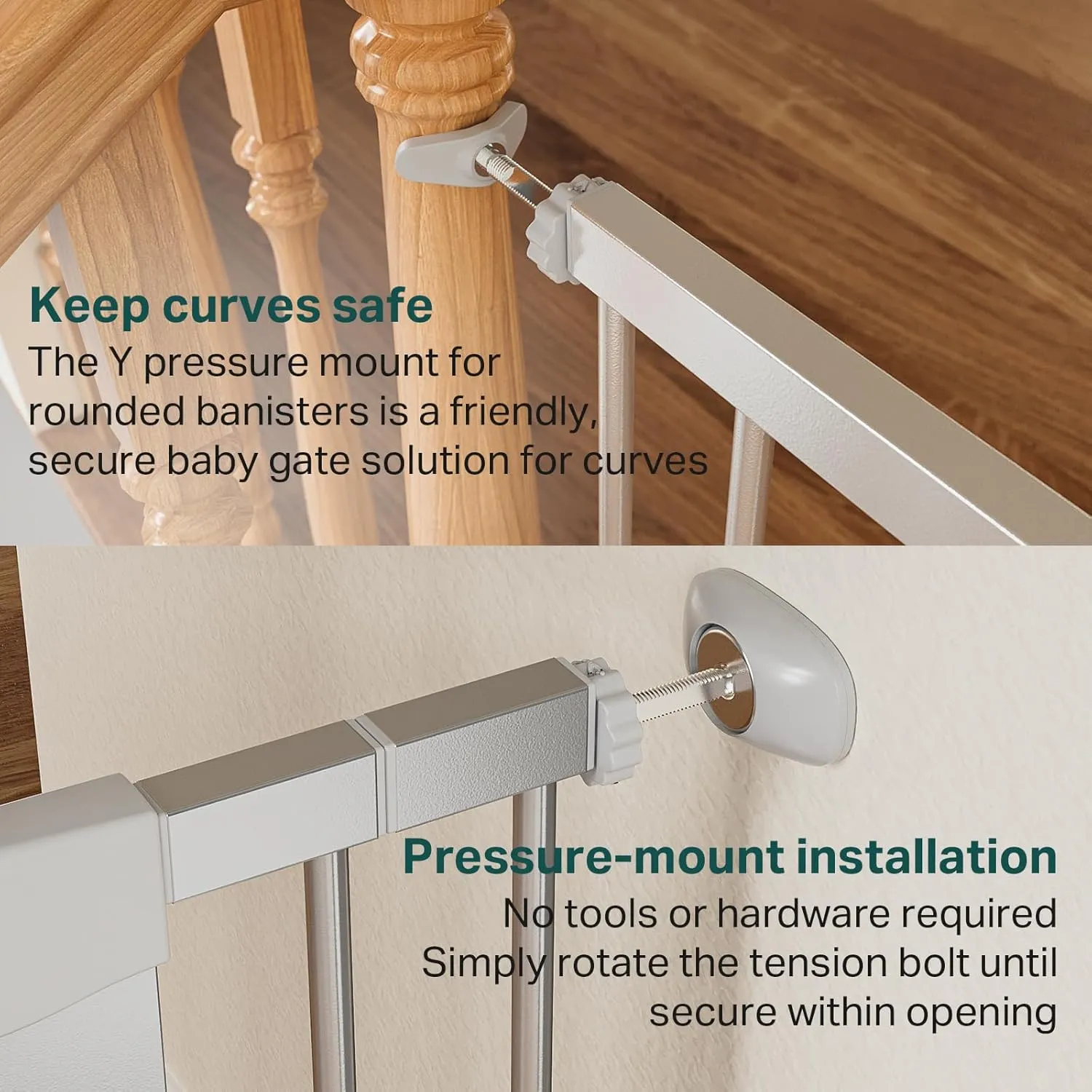 Cumbor 29.7-46" Baby Gate for Stairs, Mom's Choice Awards Winner - Auto Close Dog Gate for House, Easy Install Pressure Mounted for Doorways, Easy Walk Thru Wide Safety for Pets, Silver