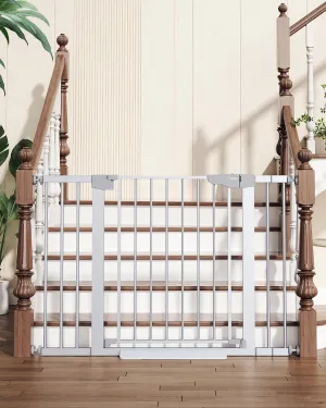 Cumbor 29.7-46" Baby Gate for Stairs, Mom's Choice Awards Winner - Auto Close Dog Gate for House, Easy Install Pressure Mounted for Doorways, Easy Walk Thru Wide Safety for Pets, Silver