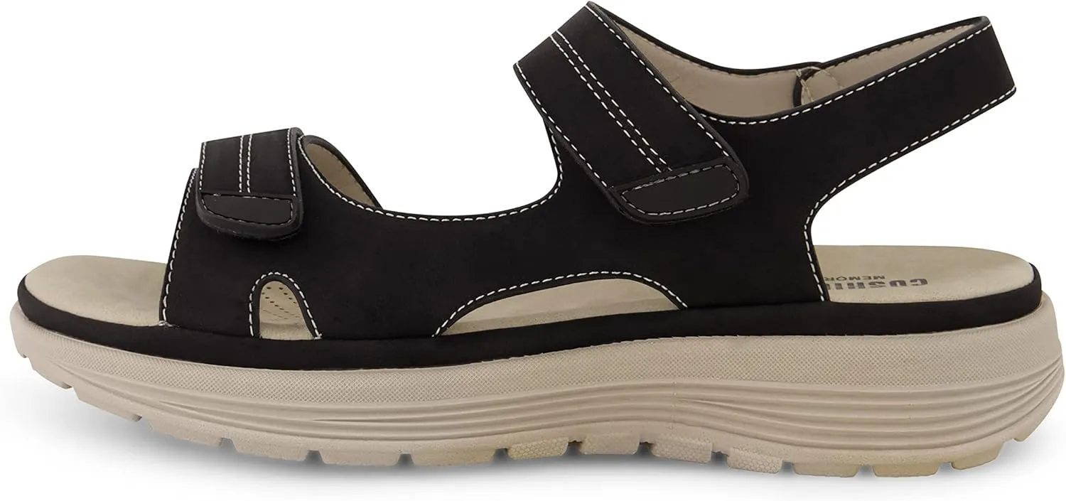 CUSHIONAIRE Women's Magee comfort footbed outdoor sandal with adjustable strap and  Memory Foam, Wide Widths Available