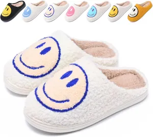 Cute Smile Face Slippers for Women and Men,Soft Plush Comfy Warm Couple Slip-On House Happy Face Slippers For Winter Indoor Outdoor Smile Slippers Non-slip Fuzzy Flat Slides