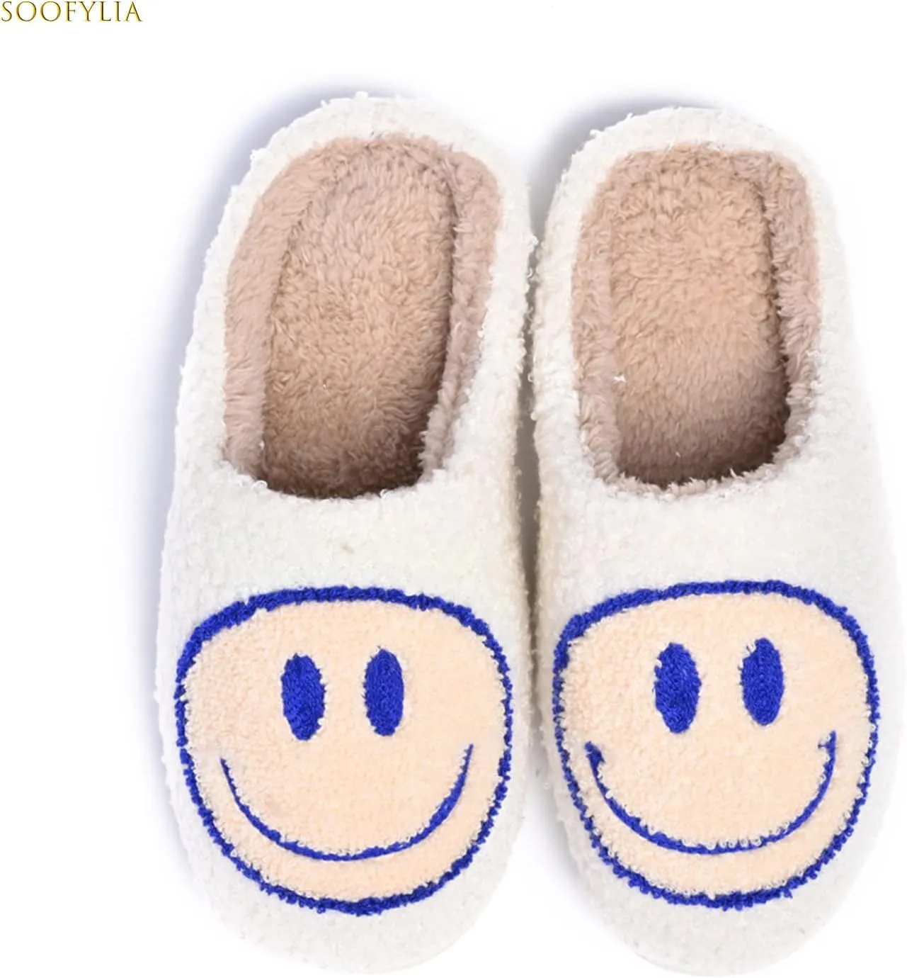 Cute Smile Face Slippers for Women and Men,Soft Plush Comfy Warm Couple Slip-On House Happy Face Slippers For Winter Indoor Outdoor Smile Slippers Non-slip Fuzzy Flat Slides