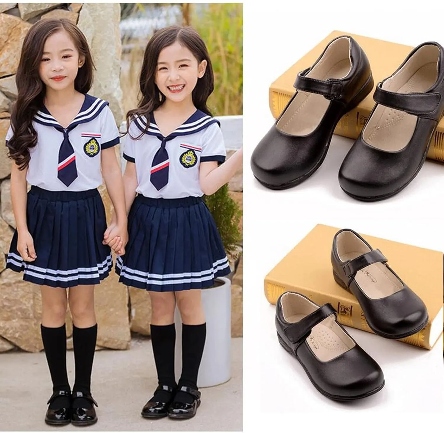 DADAWEN Girl's Strap School Uniform Dress Shoe Mary Jane Flat (Toddler/Little Kid/Big Kid)