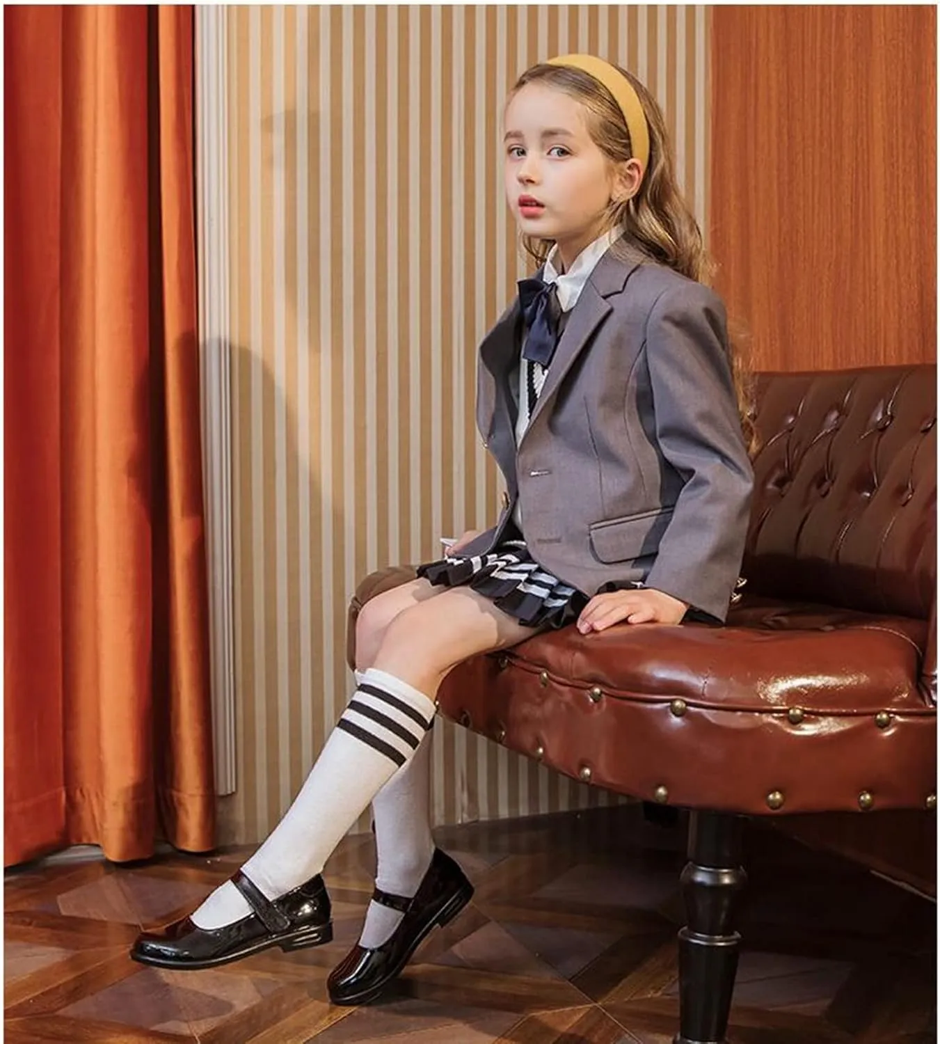 DADAWEN Girl's Strap School Uniform Dress Shoe Mary Jane Flat (Toddler/Little Kid/Big Kid)