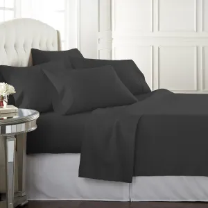 Danjor Linens Queen Sheet Set 6 Piece Hotel Quality Bed Sheet w/ 4 Pillowcases - Microfiber Sheet Sets with Deep Pockets, Breathable Cooling Wrinkle Free, Machine Washable for Queen Size Bed, Black