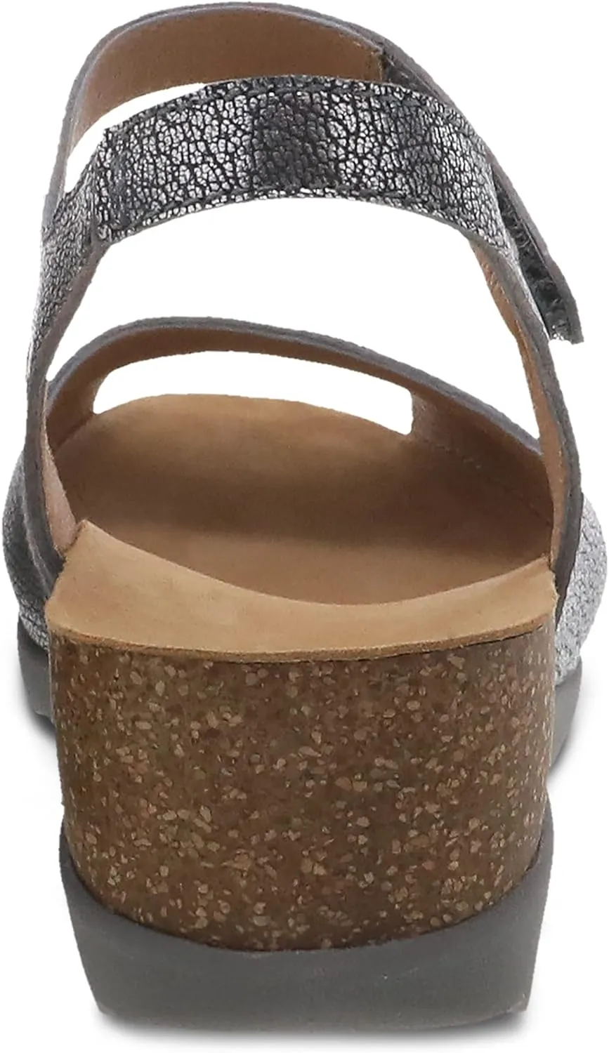 Dansko Marcy Slip-On Wedge Sandal for Women - Comfortable Wedge Shoes with Arch Support -Adjustable Hook & Loop Strap - Versatile Casual to Dressy Footwear - Lightweight Rubber Outsole