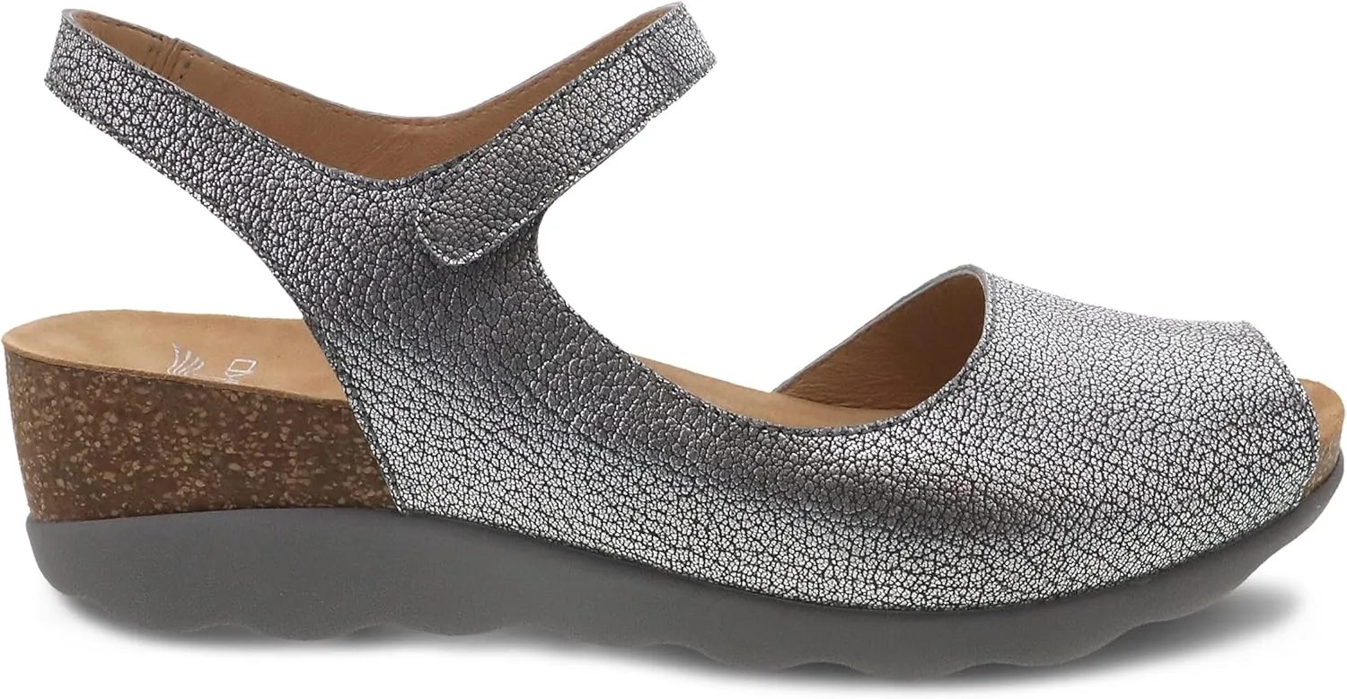 Dansko Marcy Slip-On Wedge Sandal for Women - Comfortable Wedge Shoes with Arch Support -Adjustable Hook & Loop Strap - Versatile Casual to Dressy Footwear - Lightweight Rubber Outsole