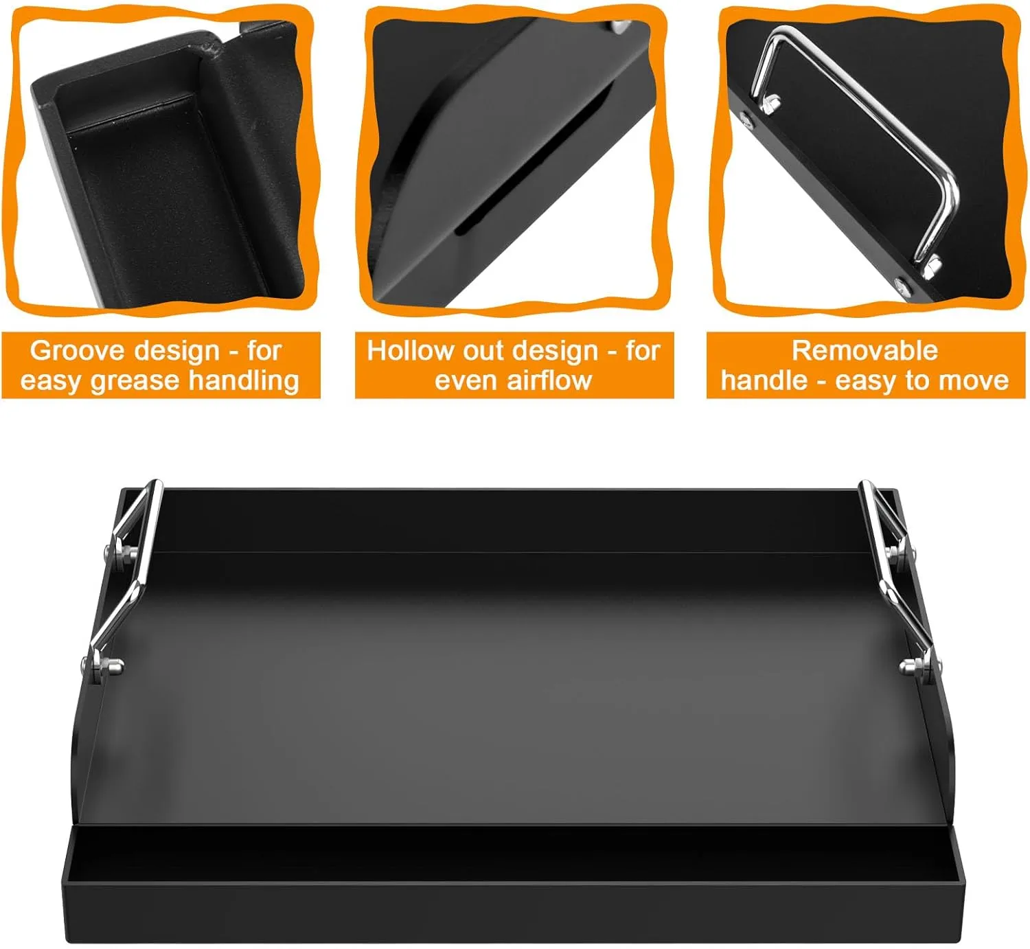 DcYourHome Universal Griddle Insert for Gas Grill/Gas Stove, Nonstick Carbon Steel Flat Top Griddle Plate for Camp Chef, Nexgrill, Kenmore Etc. All Gas Grills, Flat Top for Stove 4 Burner 17" x 13"