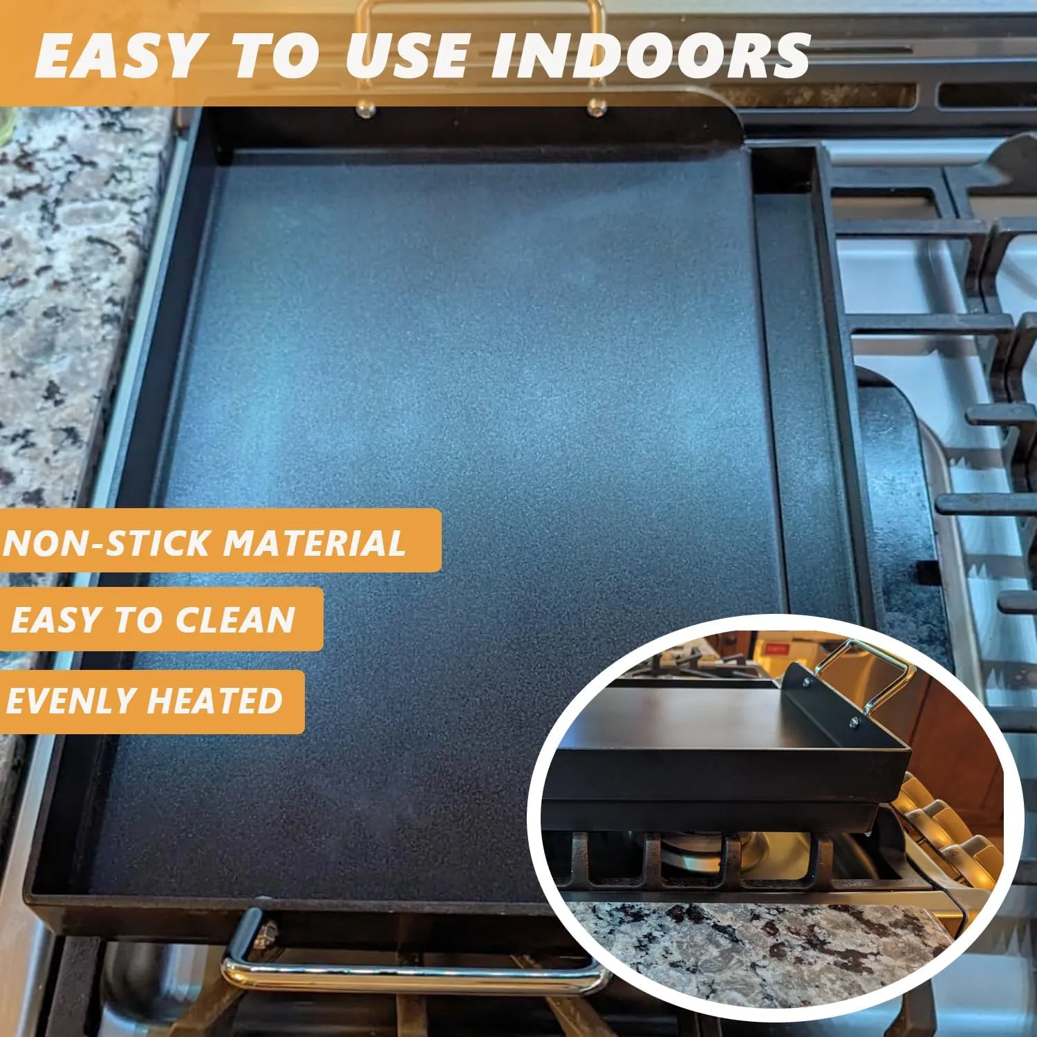 DcYourHome Universal Griddle Insert for Gas Grill/Gas Stove, Nonstick Carbon Steel Flat Top Griddle Plate for Camp Chef, Nexgrill, Kenmore Etc. All Gas Grills, Flat Top for Stove 4 Burner 17" x 13"