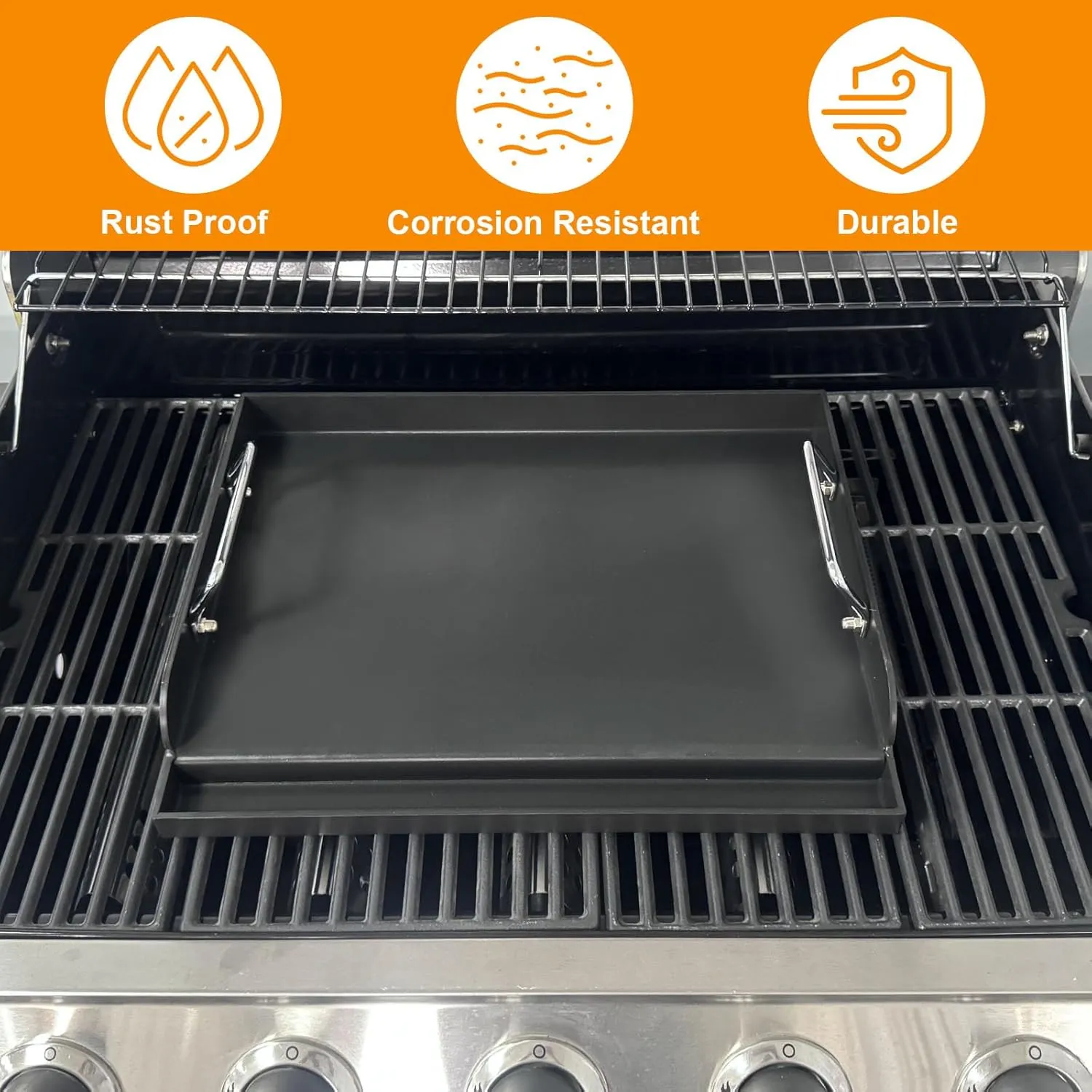 DcYourHome Universal Griddle Insert for Gas Grill/Gas Stove, Nonstick Carbon Steel Flat Top Griddle Plate for Camp Chef, Nexgrill, Kenmore Etc. All Gas Grills, Flat Top for Stove 4 Burner 17" x 13"
