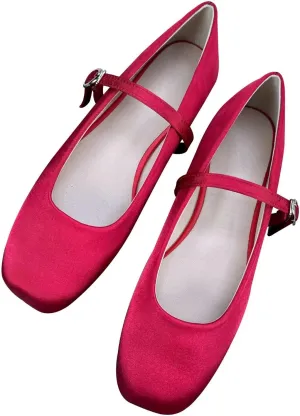 Dear Time Women's Flower Ballets Square Toe Flats Mary Jane Shoes Easy Buckle Strap Flat Dress Shoes