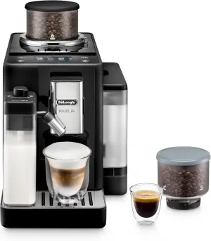 De'Longhi Rivelia Automatic Espresso Machine, Grinder & Frother, Easy Bean Switching, Black