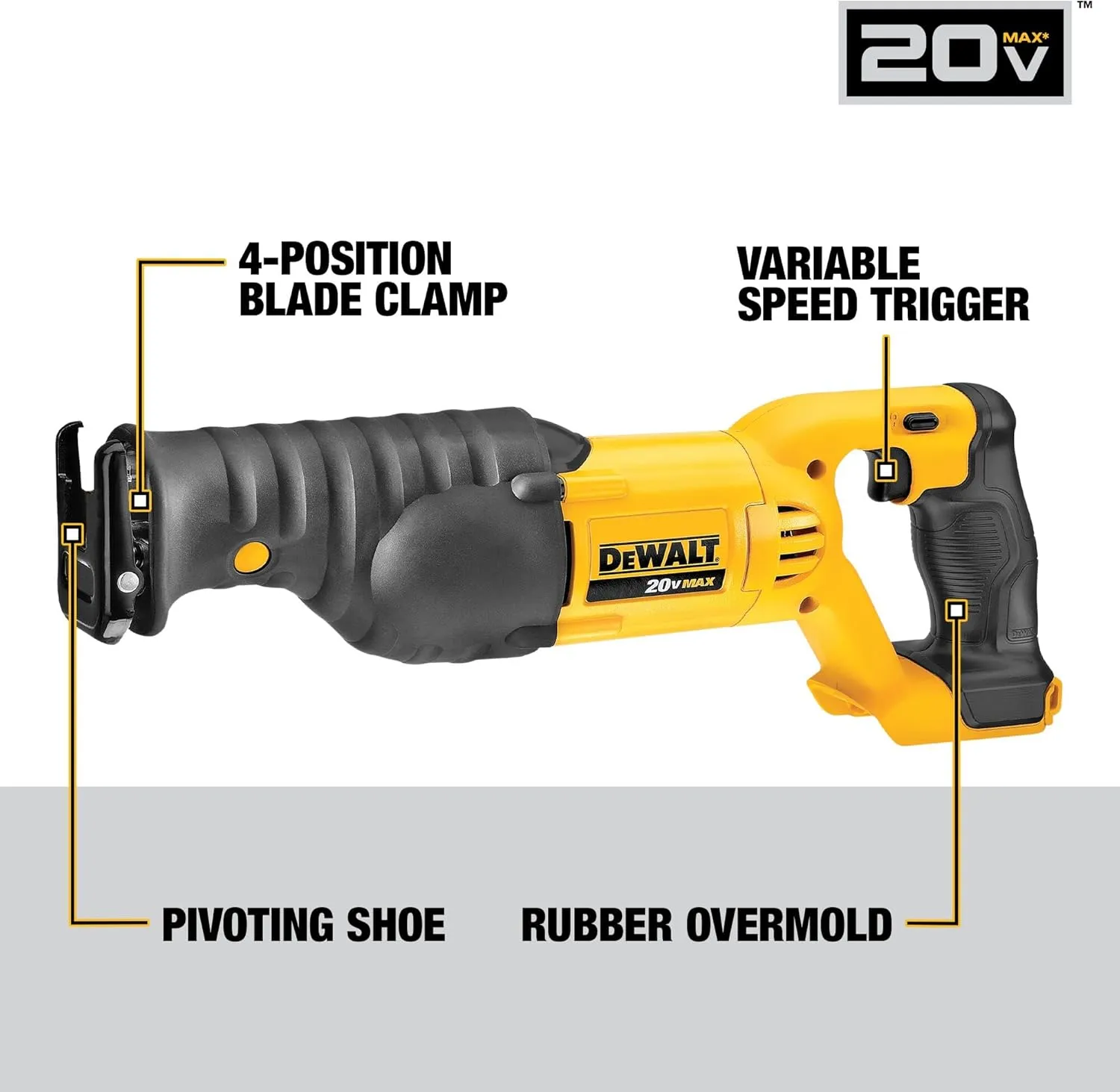 DEWALT 20V MAX Reciprocating Saw, 3,000 Strokes Per Minute, Variable Speed Trigger, Bare Tool Only (DCS380B)