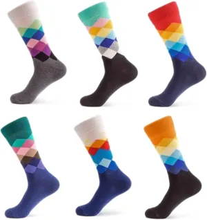 DJ Designs 6 Pairs of Men's Funny Cotton Dress Socks Fits US Shoe Size 7-13 Fun Colorful Crazy Crew Sock