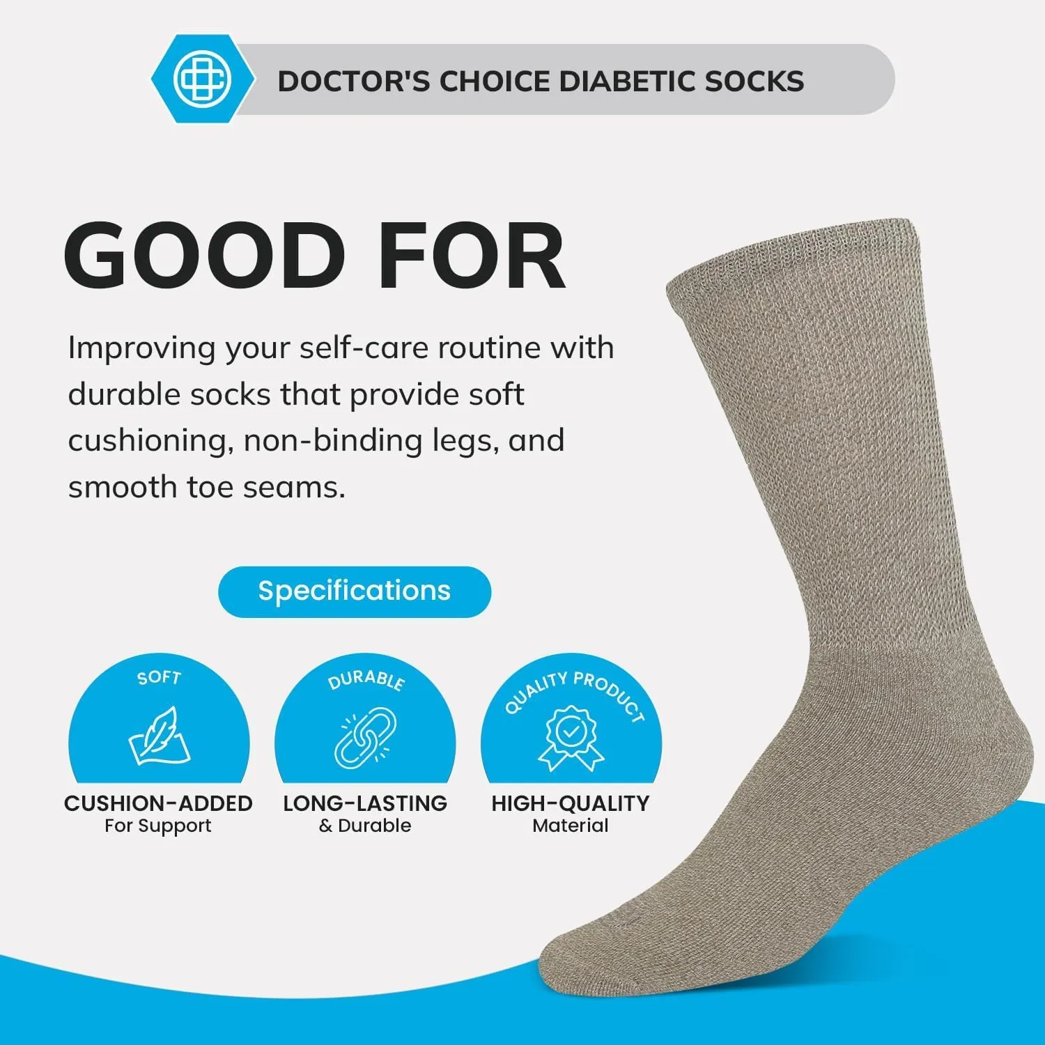 Doctor's Choice Diabetic Socks for Men, Seamless Socks with Non Binding Top, 4 Pairs, Large 9-12 & X-Large 13-15