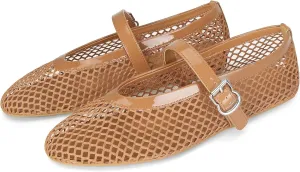 DOEYG Mesh Ballet Flats for Women Buckle Strap Comfy Casual Office Fishnet Ballerina Flat Shoes