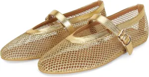 DOEYG Mesh Ballet Flats for Women Buckle Strap Comfy Casual Office Fishnet Ballerina Flat Shoes