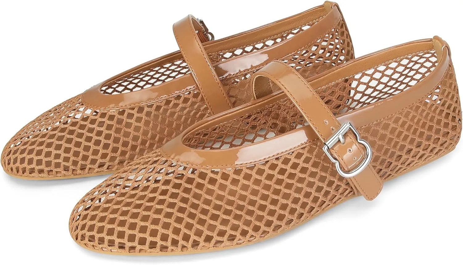 DOEYG Mesh Ballet Flats for Women Buckle Strap Comfy Casual Office Fishnet Ballerina Flat Shoes