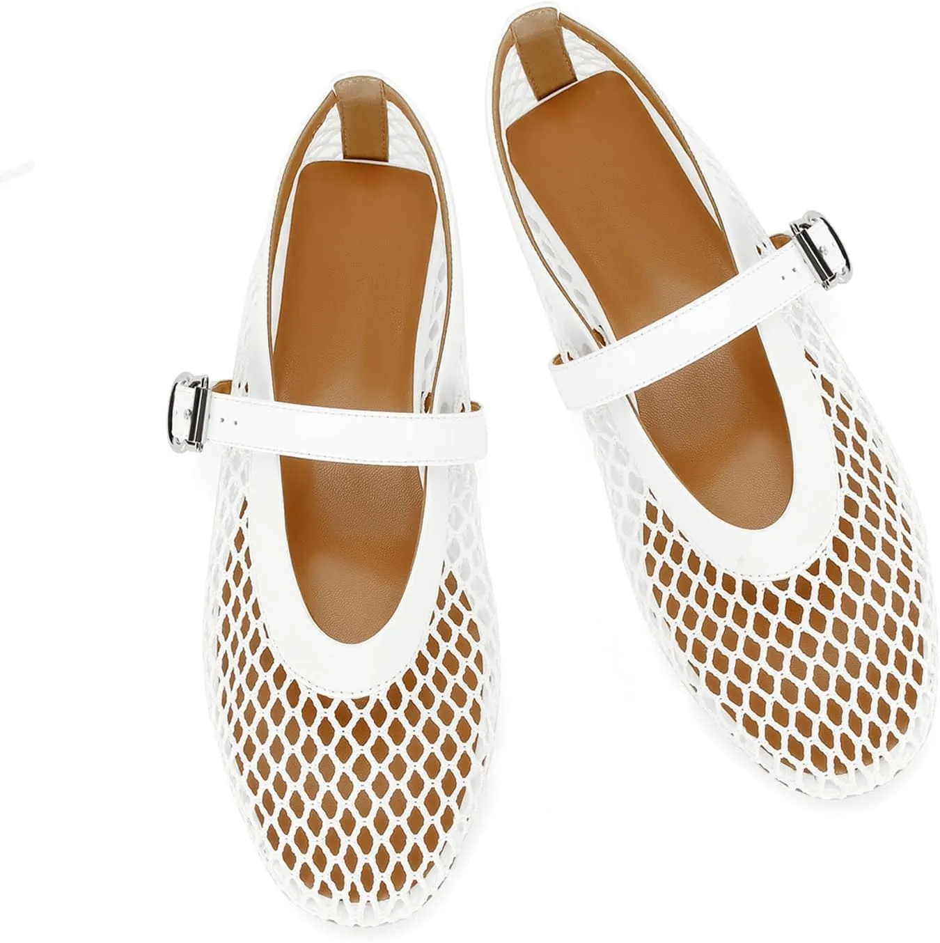 DOEYG Mesh Ballet Flats for Women Buckle Strap Comfy Casual Office Fishnet Ballerina Flat Shoes