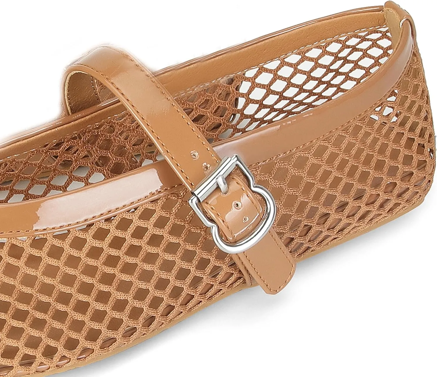 DOEYG Mesh Ballet Flats for Women Buckle Strap Comfy Casual Office Fishnet Ballerina Flat Shoes