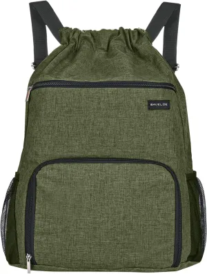 Drawstring Backpack with Wet Pocket & Shoe Compartment, Water-Resistant Sports Gym Swim String Bag for Women Men(Green)