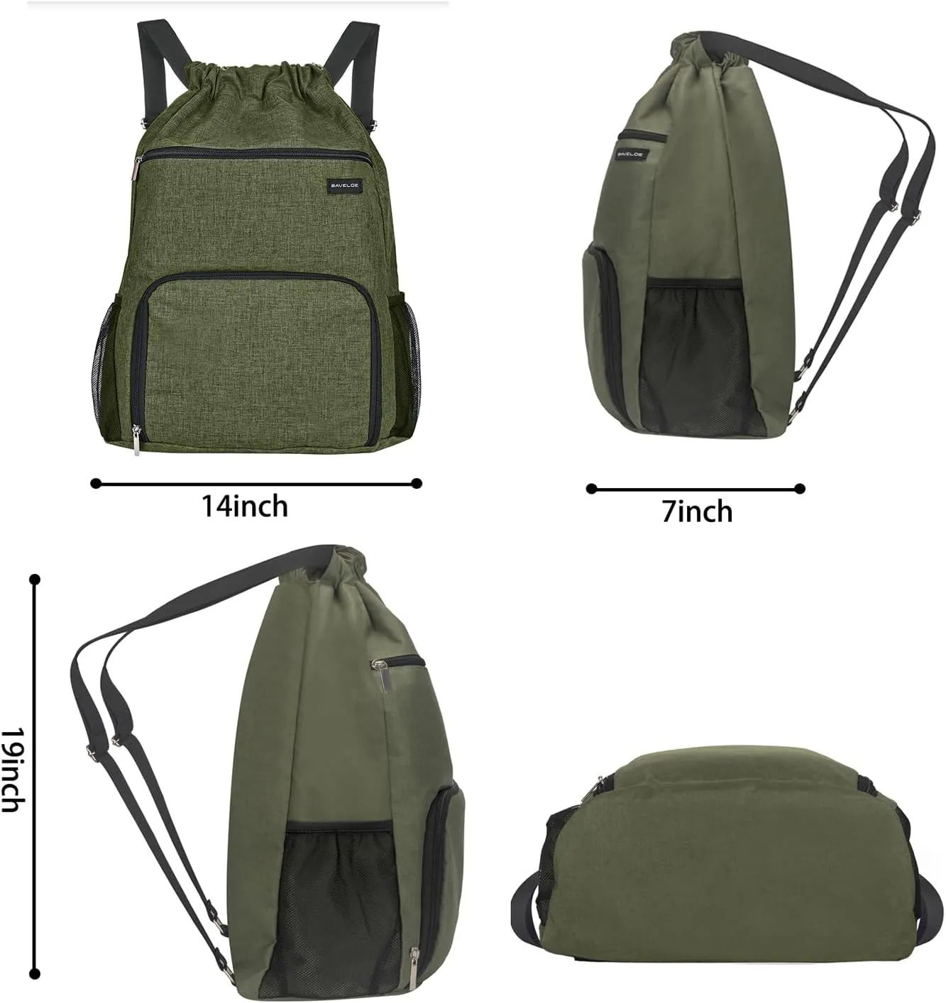 Drawstring Backpack with Wet Pocket & Shoe Compartment, Water-Resistant Sports Gym Swim String Bag for Women Men(Green)