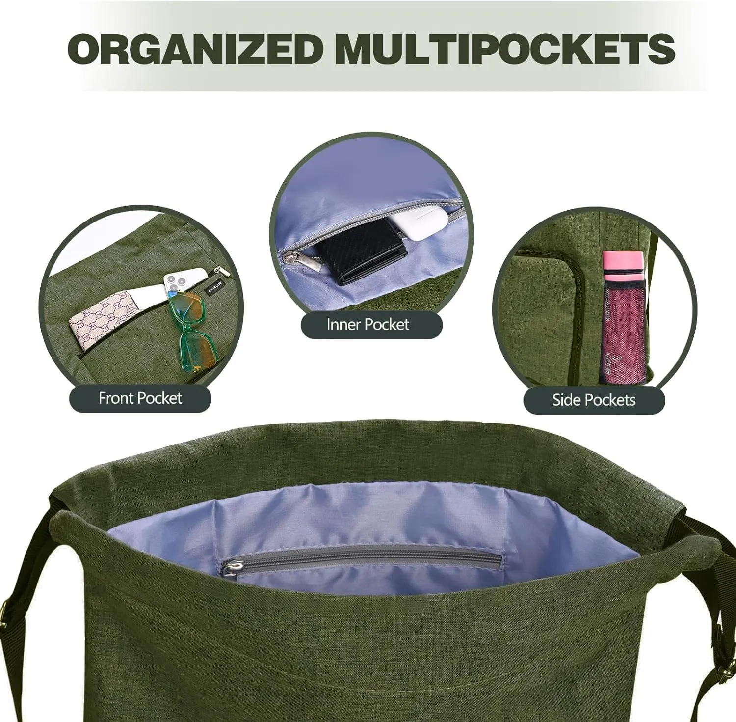 Drawstring Backpack with Wet Pocket & Shoe Compartment, Water-Resistant Sports Gym Swim String Bag for Women Men(Green)